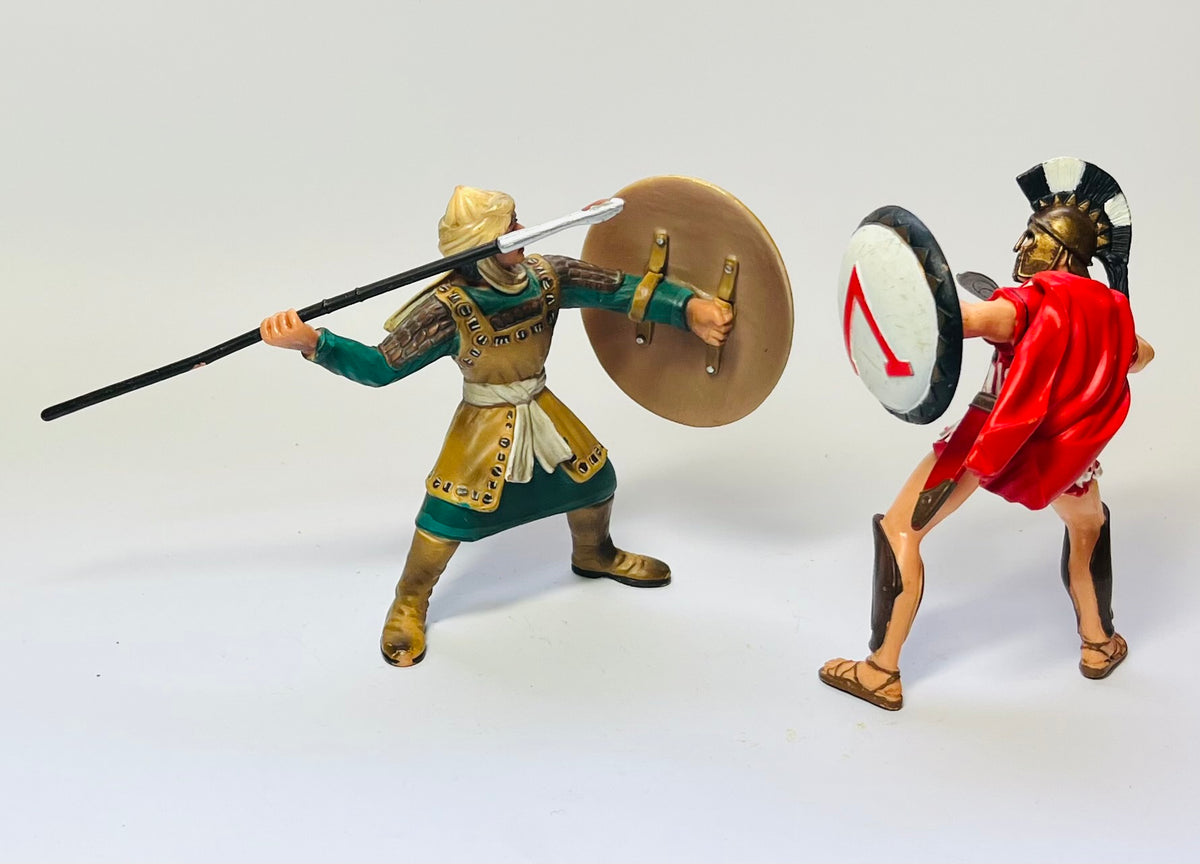 Schleich Saracen Warrior with Spear (Model #70043) and  Spartan Hoplite (model number 39820)