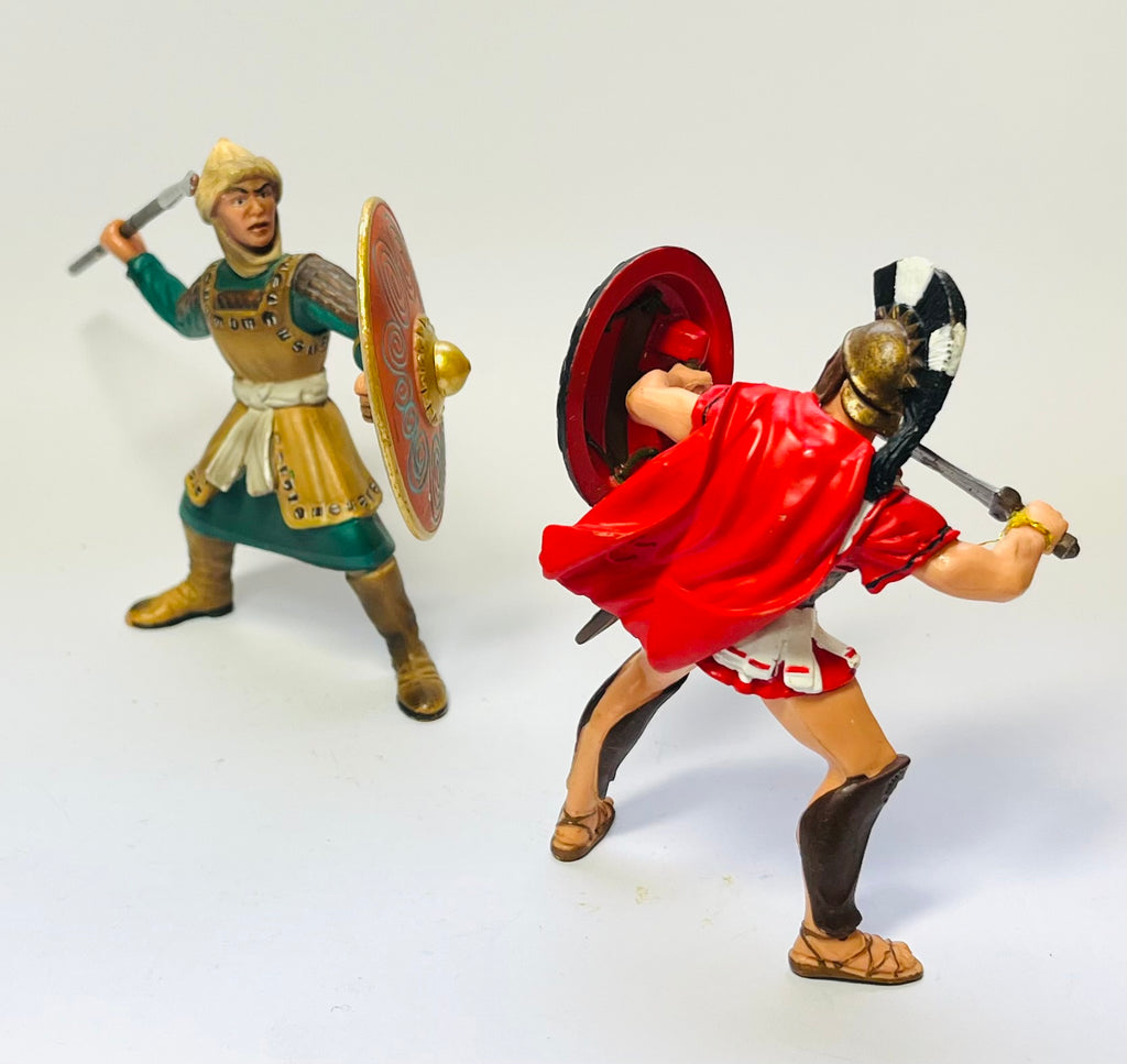Schleich Saracen Warrior with Spear (Model #70043) and  Spartan Hoplite (model number 39820)